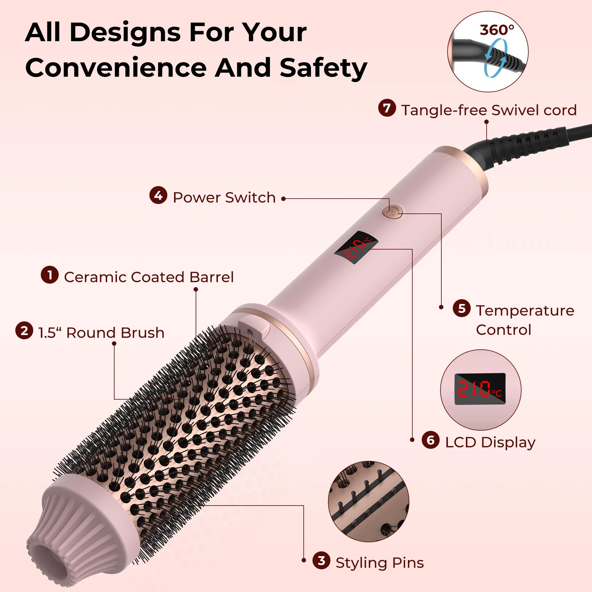 Curling Brush – 1.5” Tourmaline Ceramic Barrel for Soft Waves & Shine