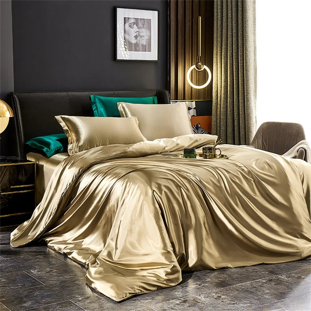 Luxury Silky Bedding Set (3–4 pcs) – Satin-Finish Duvet & Pillowcases for the Softest Sleep