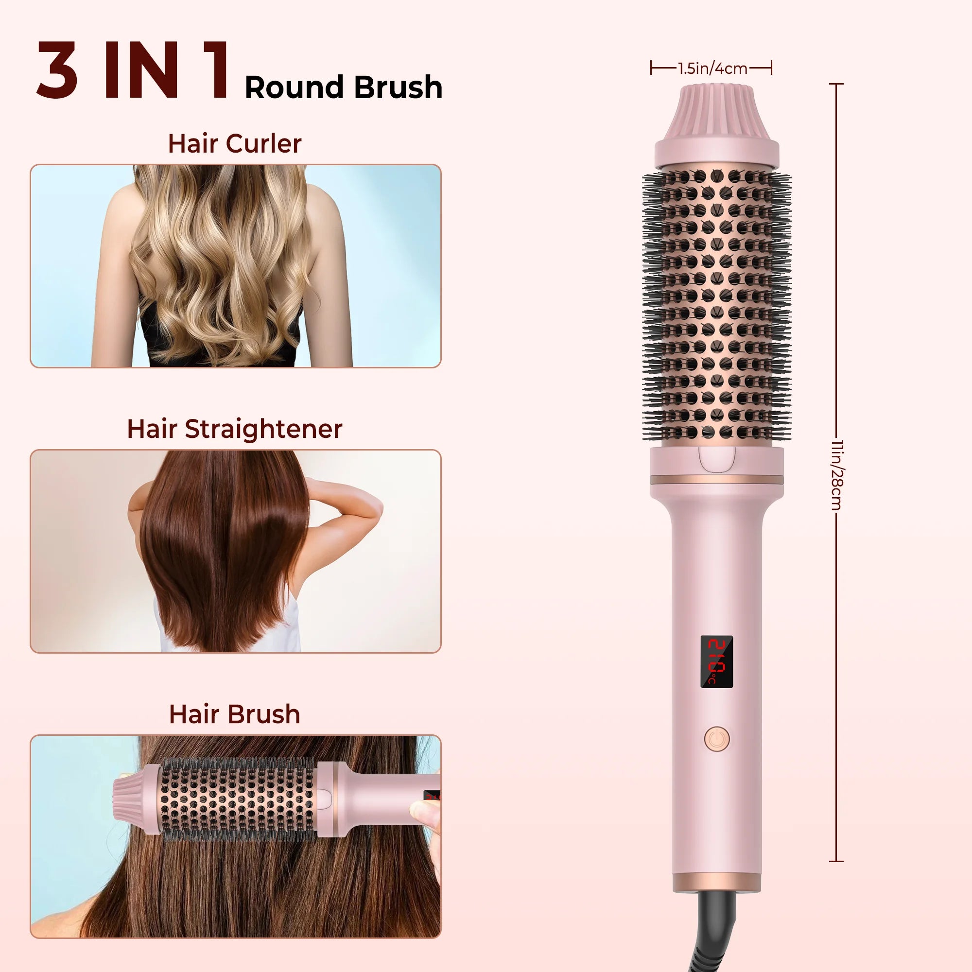 Curling Brush – 1.5” Tourmaline Ceramic Barrel for Soft Waves & Shine