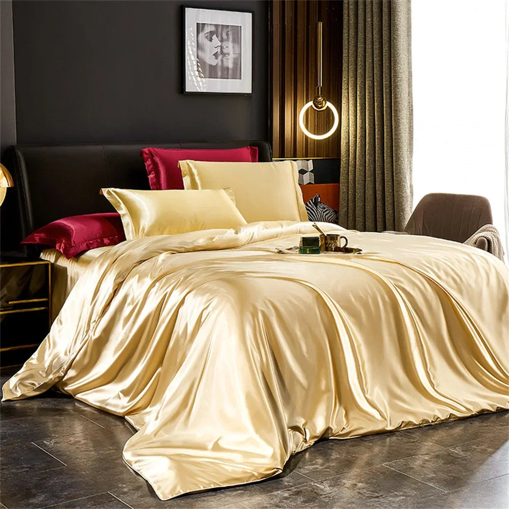 Luxury Silky Bedding Set (3–4 pcs) – Satin-Finish Duvet & Pillowcases for the Softest Sleep