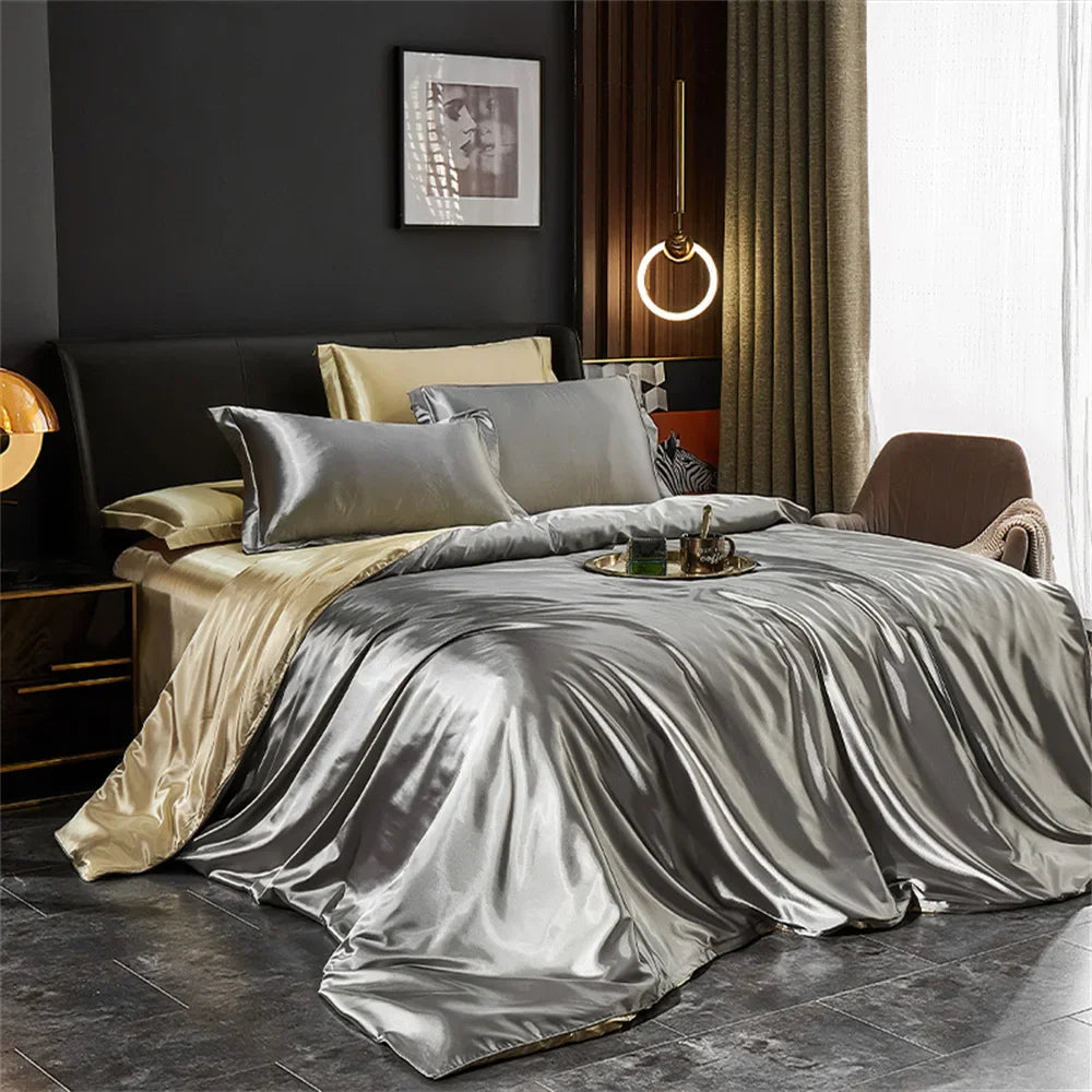 Luxury Silky Bedding Set (3–4 pcs) – Satin-Finish Duvet & Pillowcases for the Softest Sleep