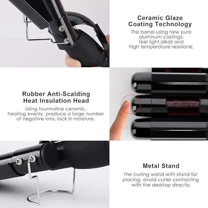 3-Barrel Ceramic Hair Curler – Adjustable Temp, Frizz-Free Styling