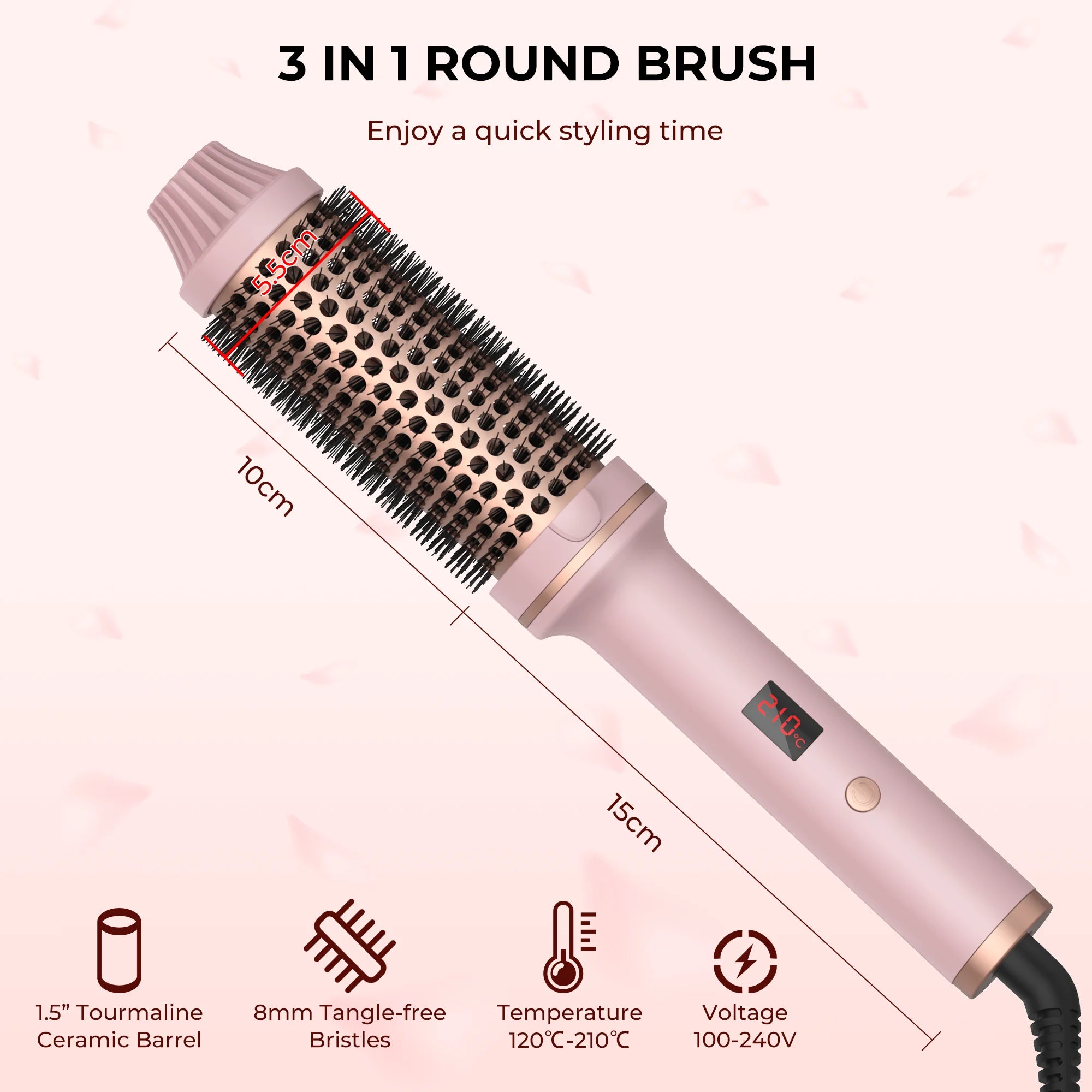 Curling Brush – 1.5” Tourmaline Ceramic Barrel for Soft Waves & Shine