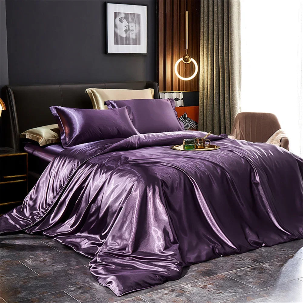 Luxury Silky Bedding Set (3–4 pcs) – Satin-Finish Duvet & Pillowcases for the Softest Sleep