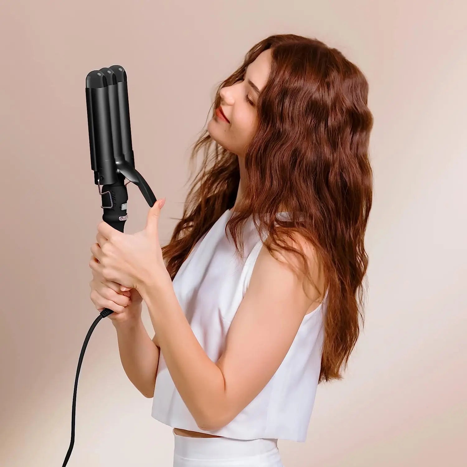 3-Barrel Ceramic Hair Curler – Adjustable Temp, Frizz-Free Styling