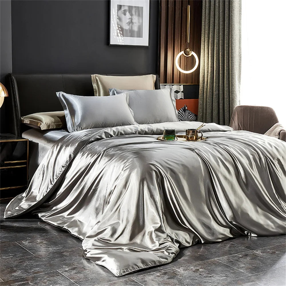 Luxury Silky Bedding Set (3–4 pcs) – Satin-Finish Duvet & Pillowcases for the Softest Sleep