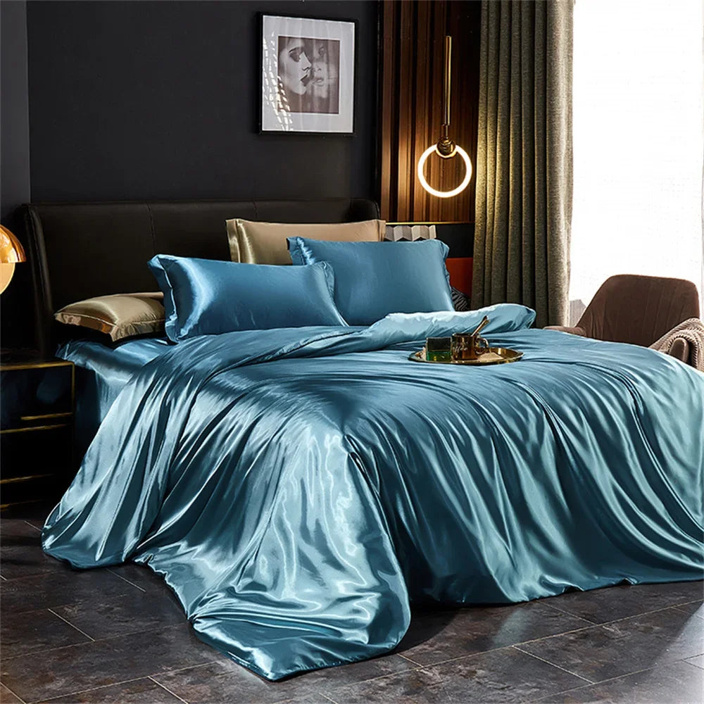 Luxury Silky Bedding Set (3–4 pcs) – Satin-Finish Duvet & Pillowcases for the Softest Sleep