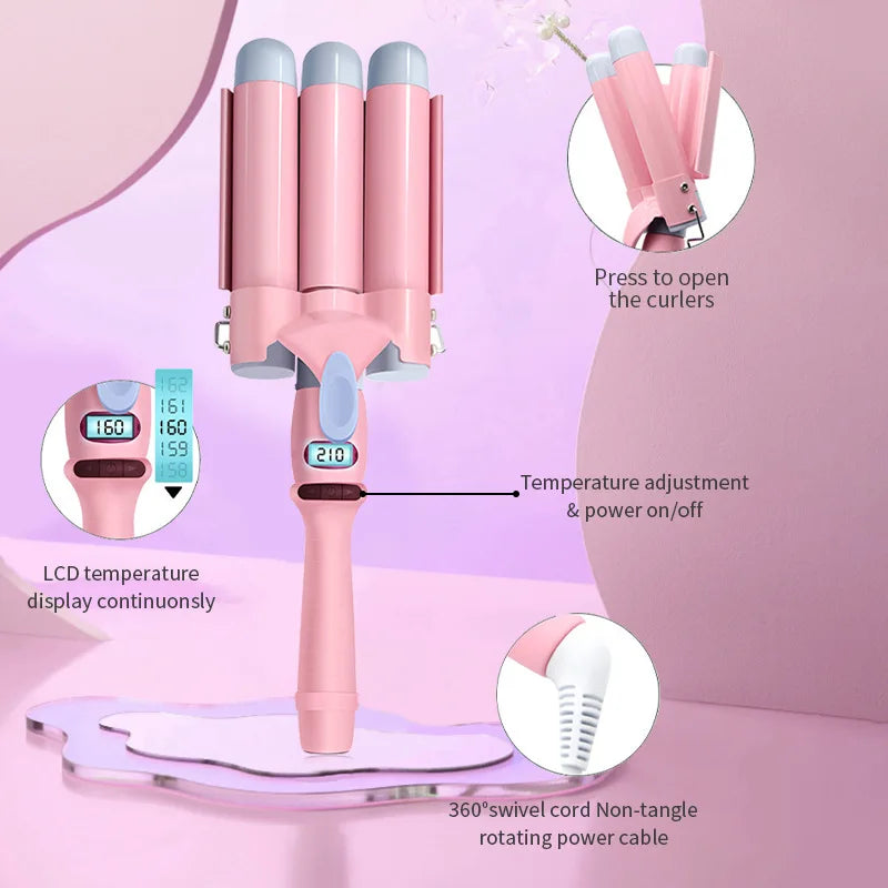 3-Barrel Ceramic Hair Curler – Fast Heat, Frizz-Free Glam Waves